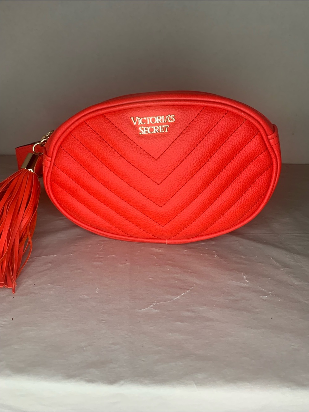 Victoria's Secret Bright Red V-Quilt Oval City Belt Bag with Tassel